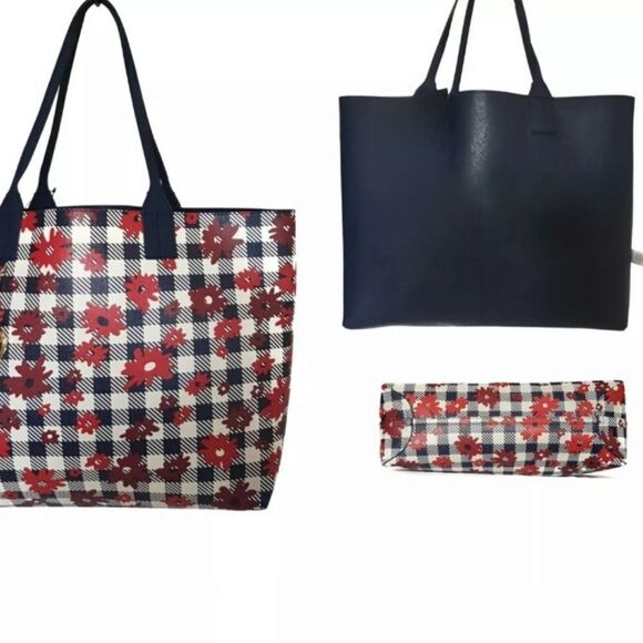 Tommy Hilfiger Talia Daisy Red White Blue Reversible Tote 18 x 12 - Picture 8 of 8